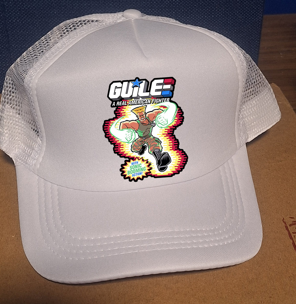 Adjustable Trucker Baseball Cap Featuring GUILE from GI Joe and Street Fighter Parody