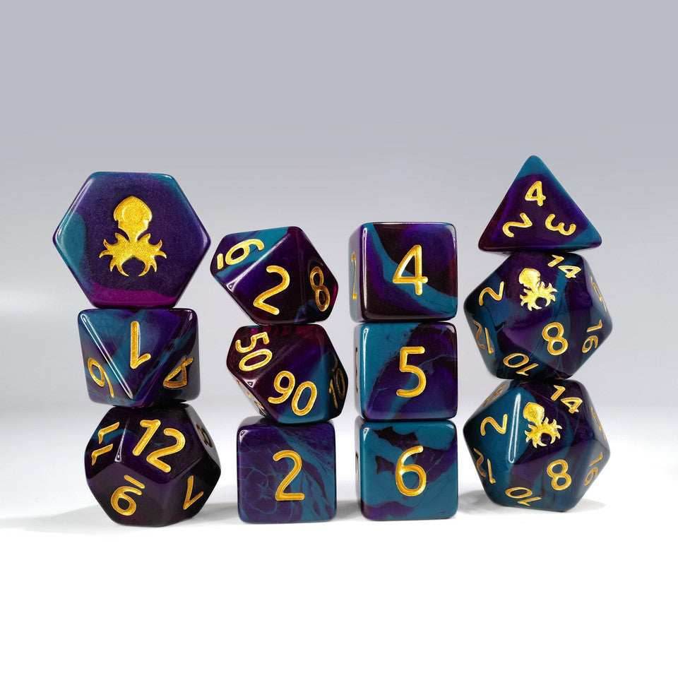Kraken Dice 12pc Gummi Polyhedral Dice Set - Purple and Blue