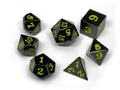Gun Metal 7 Piece Dice Set - Signature Font - Lime - 