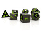 Gun Metal 7 Piece Dice Set - Signature Font - Lime - 