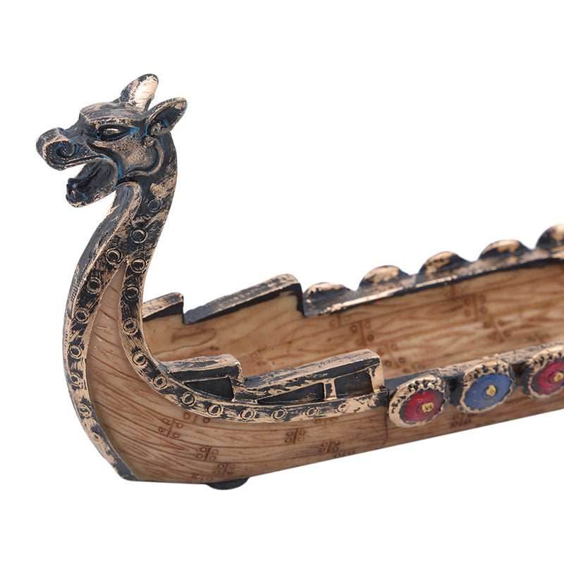 Retro Carving Viking Dragon Boat Incense Stick Holder - 