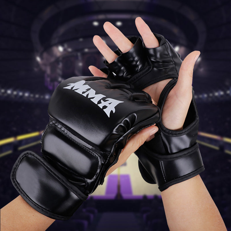 Half Finger Leather Cushion Boxing Training Gloves