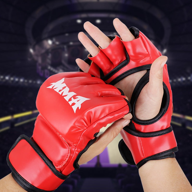 Half Finger Leather Cushion Boxing Training Gloves