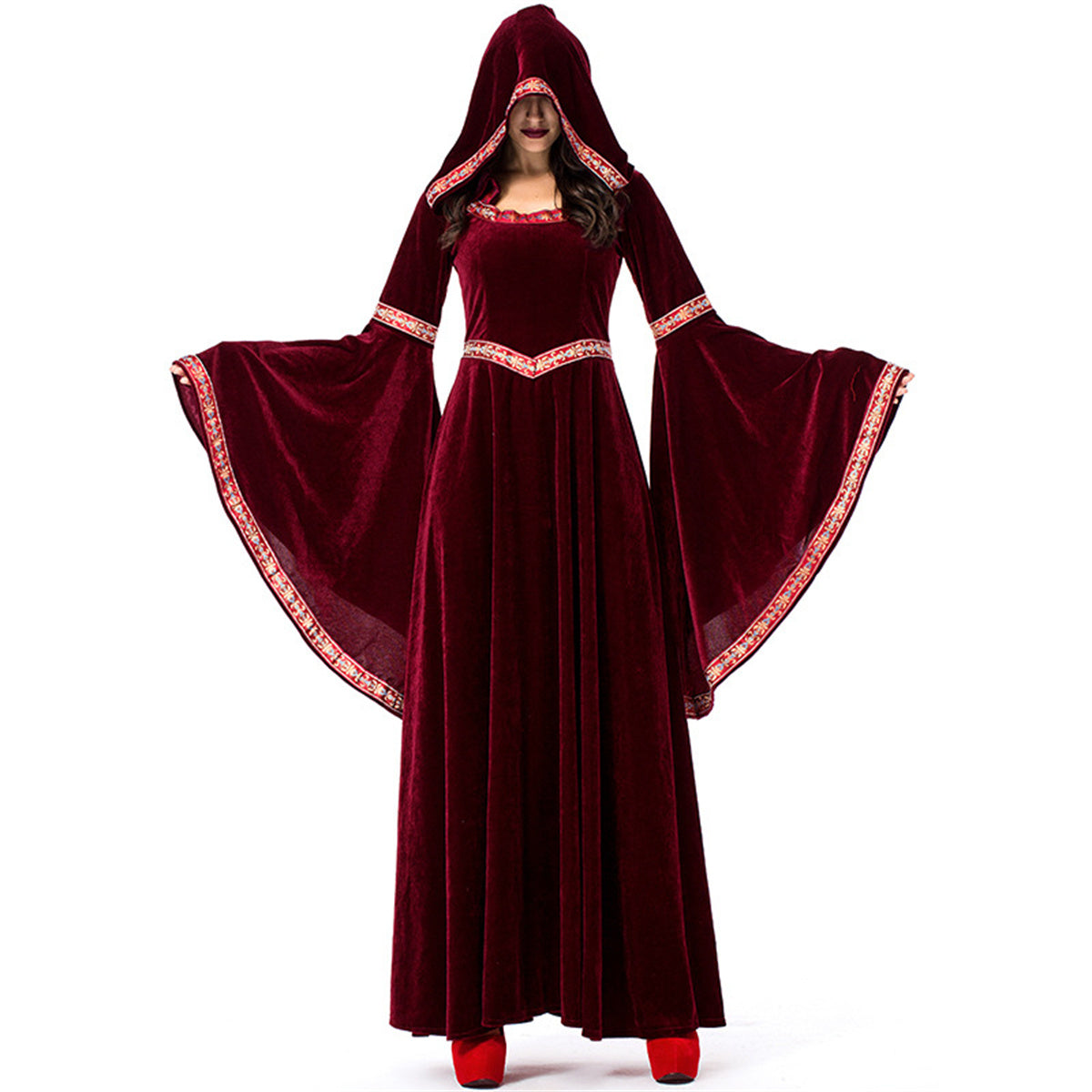 Halloween Costume Victorian Dresses for Women Renaissance Wine Red Dress