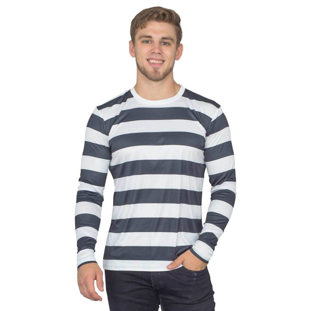 Halloween Costume Waldo Robber Striped Long Sleeve Shirt - S / Black
