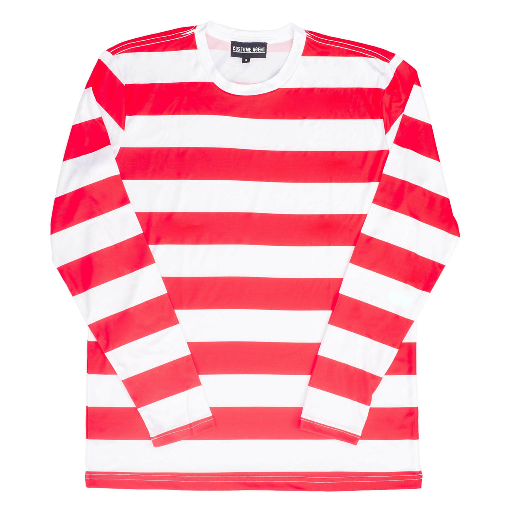 Halloween Costume Waldo Robber Striped Long Sleeve Shirt - S / Red