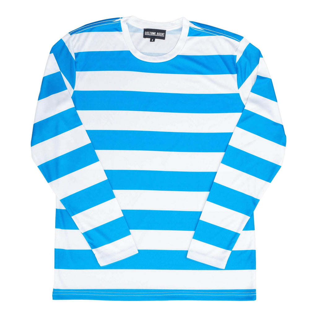 Halloween Costume Waldo Robber Striped Long Sleeve Shirt - S / Blue