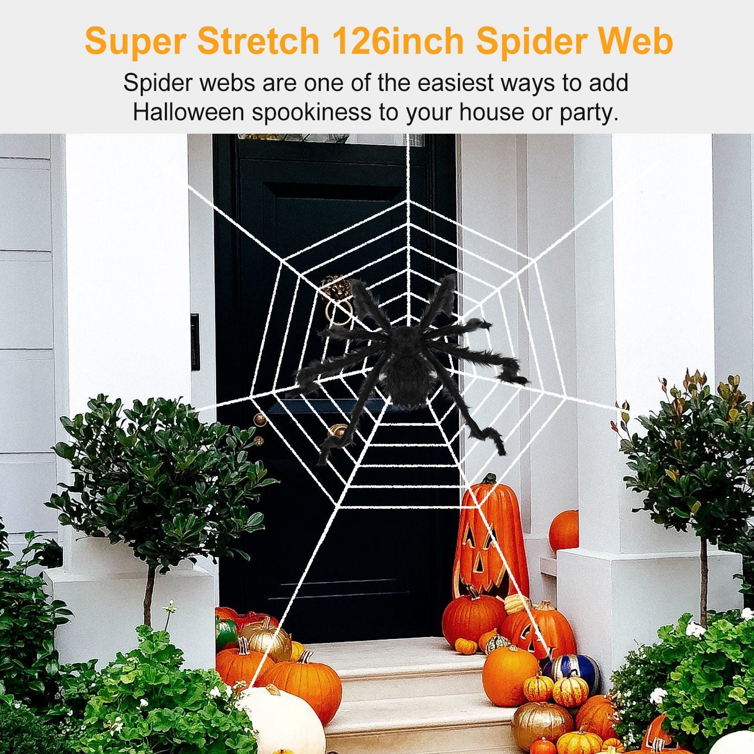 Halloween Decorations Spider Outdoor 59inch Halloween Spider with 126 inch Tarantula Mega Spider Web Hairy Poseable Scary Spider