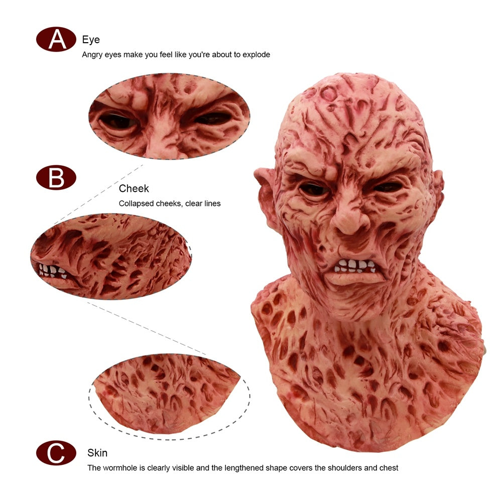 Halloween Freddy Krueger Horror Mask Realistic Adult Party Costume Deluxe Halloween Mask Scary Carnival Cosplay Props