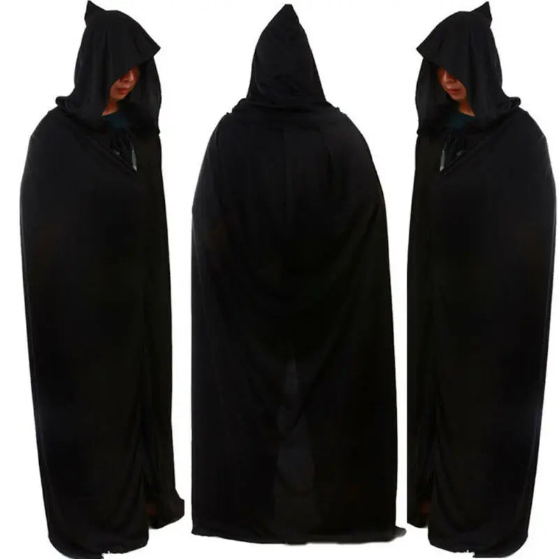 Halloween Loose Hooded Cape Adult Women Men Unisex Long Cloak Black Costume Dress Coats Gifts