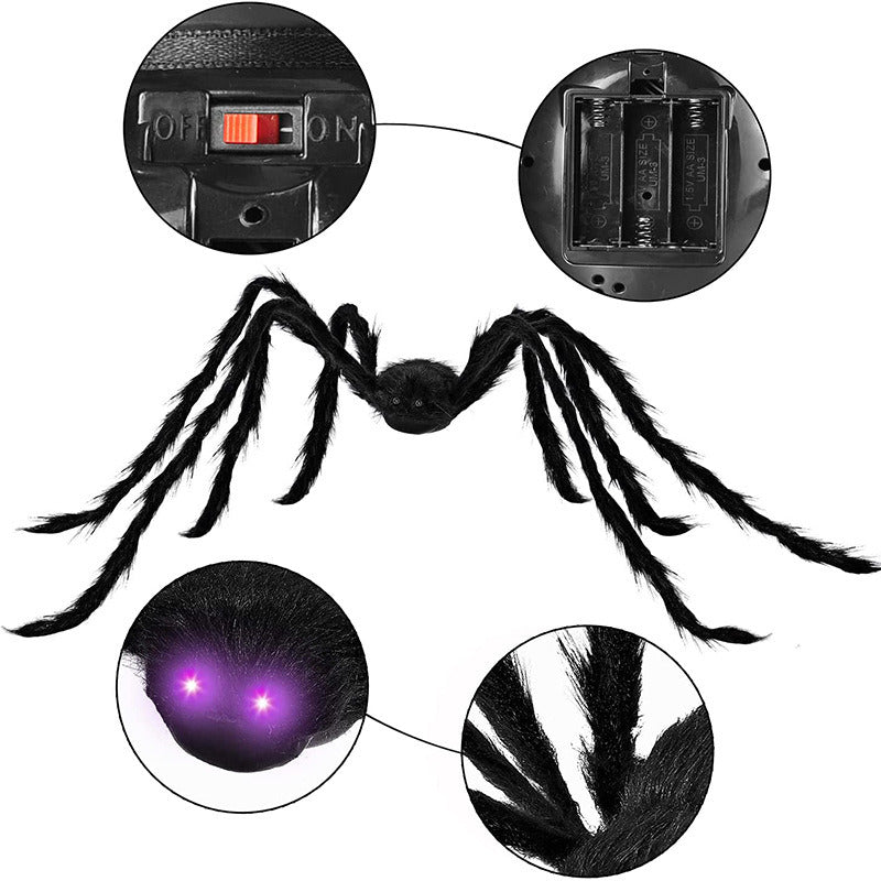 Halloween Luminous Spider Secret Room Trick Props 125cm Plush Big Spider Horror Scary Simulation Spider