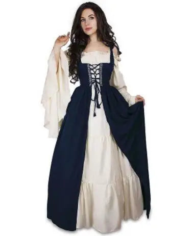 Halloween Medieval Dress Woman Renaissance Gothic Long Maxi Retro Vestido Victorian Lace Up Dress Up Paty Ball Gown Plus Size