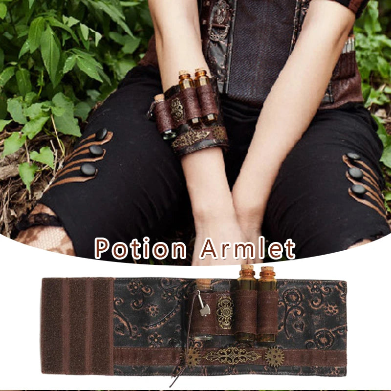 Halloween Potion Bottle Holder  Armlet Medieval Hands Armband Accessory Larp Steampunk Gothic Cosplay with Bottles