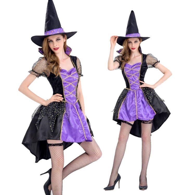 Halloween Purple Long Dress Witch Costume Long Witch Game Uniform