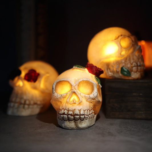 Halloween Skull Lights Ghost Festival Resin Skull Ornament Led Electronic Candle Lights Decorative Props