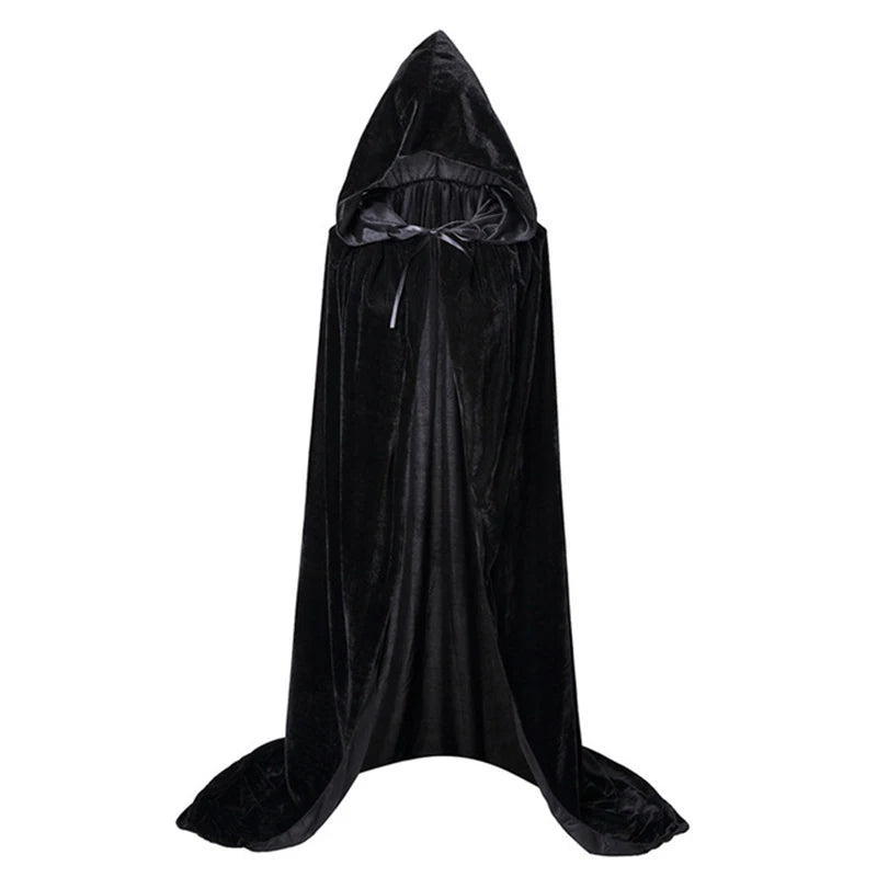 Halloween Velvet Cloak Cape Hooded Medieval Costume Witch Wicca Vampire Reaper Party Cosplay Costumes Long Dress Coats