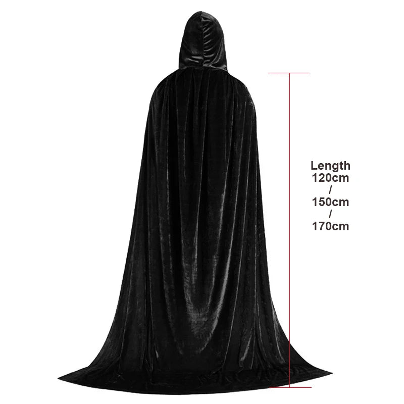 Halloween Velvet Cloak Cape Hooded Medieval Costume Witch Wicca Vampire Reaper Party Cosplay Costumes Long Dress Coats