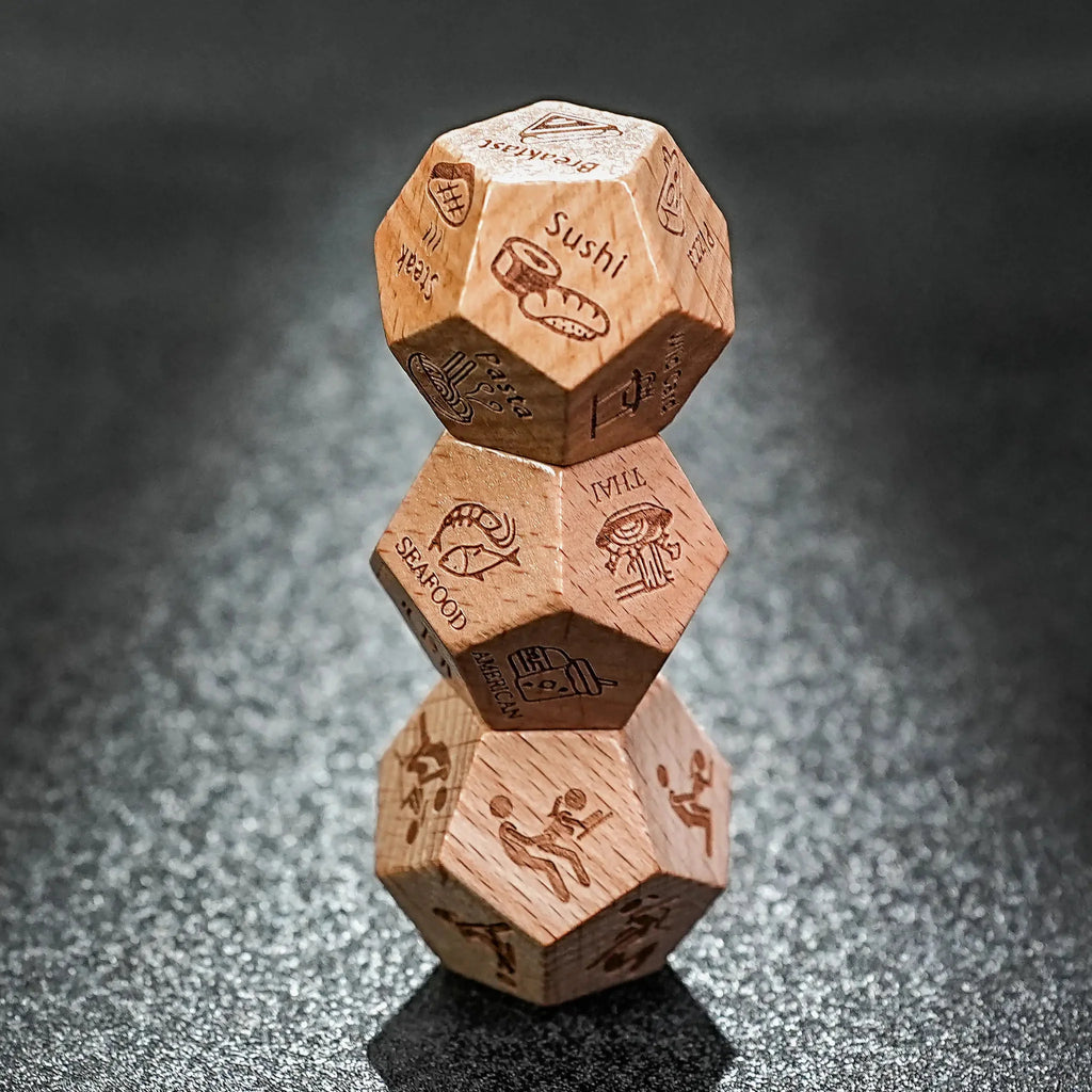 Hand Carved Wooden D12 Dice - Unique Fun Patterns