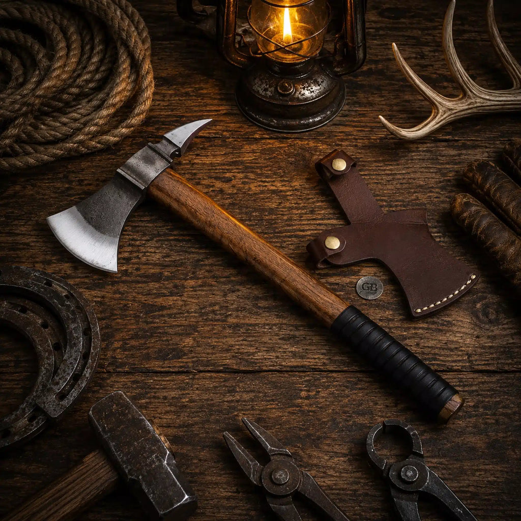 Handmade Tomahawk Axe Black Hawk with Belt Leather Sheath