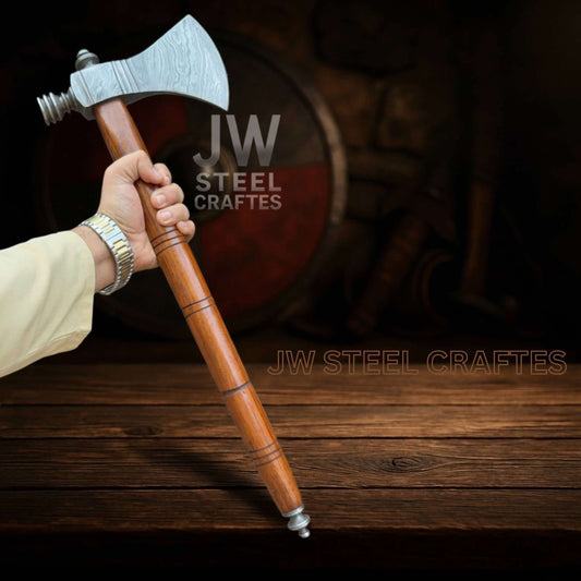 Collectible Artisan Pipe Axe in Damascus Steel with Hardwood Handle