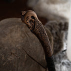 Hand-forged "Ragnarok Kratos axe" with carved handle and Luminescent Glow-in-the-Dark Runes