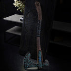 Hand-forged "Ragnarok Kratos axe" with carved handle and Luminescent Glow-in-the-Dark Runes