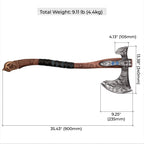 Hand-forged "Ragnarok Kratos axe" with carved handle and Luminescent Glow-in-the-Dark Runes
