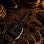 Hand Forged Viking Bearded Axe – Dragon Carved Ash Wood Handle
