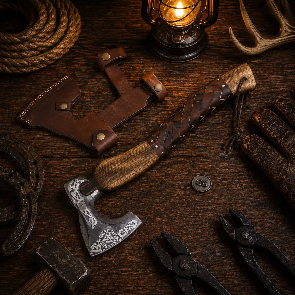 Hand Forged Viking Tomahawk Axe – Ash Wood Leather Wrapped Handle