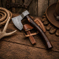 Handcrafted Damascus Steel Tomahawk Axe for Sale – Rosewood Handle & Leather Sheath