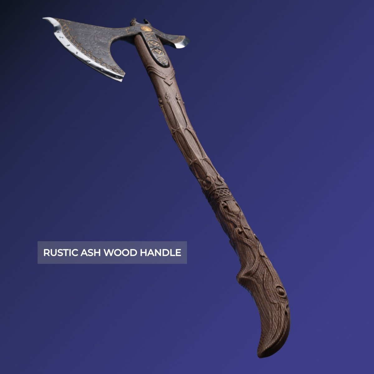 Handcrafted Leviathan axe with leather cover and glow in the dark runes