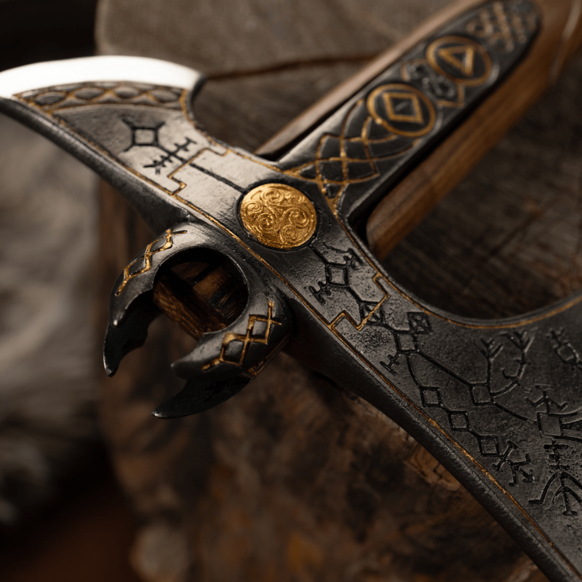 Handcrafted Leviathan axe with leather cover and glow in the dark runes