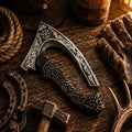 Handmade Carbon Steel Pizza Cutter Axe – Carved Rosewood Handle