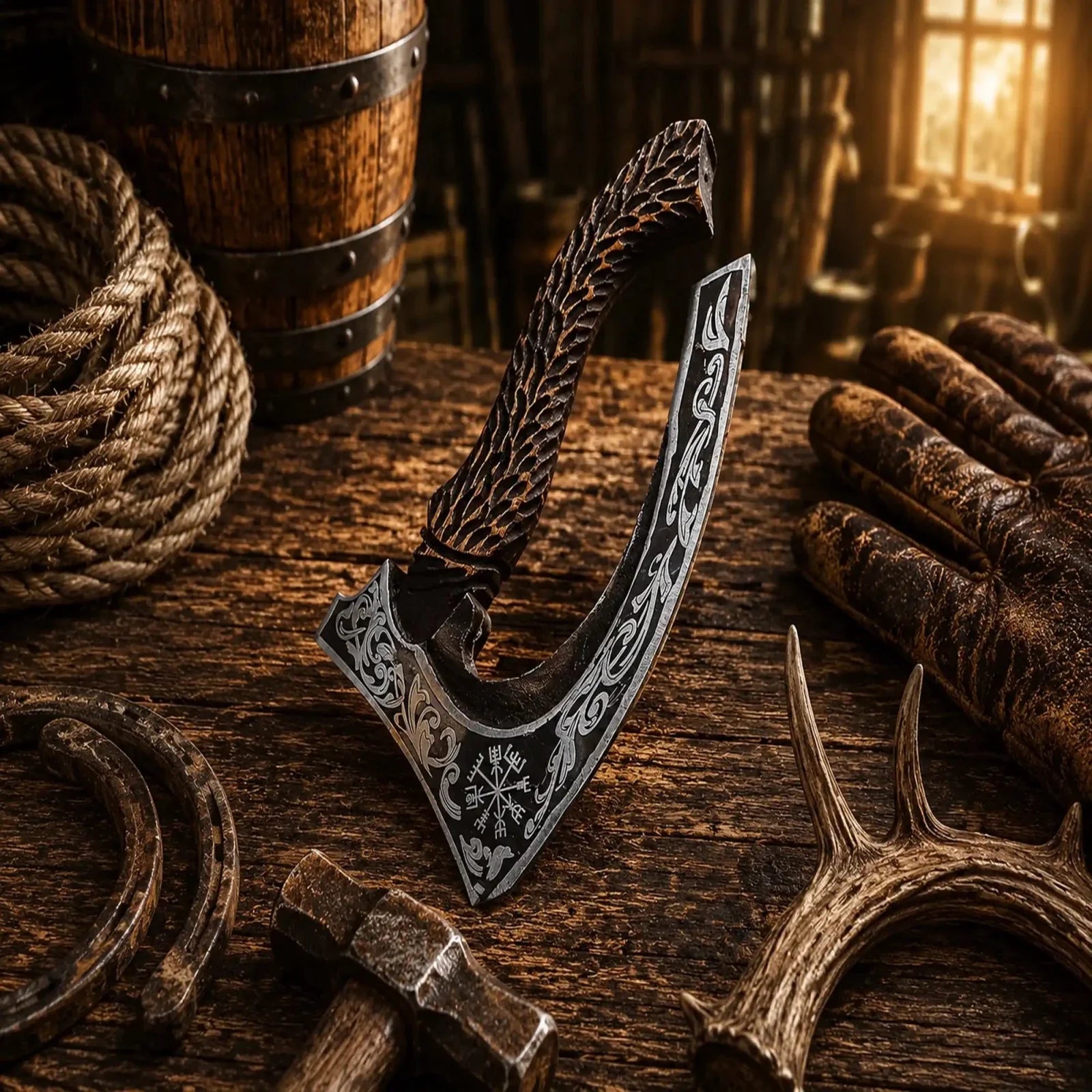Handmade Carbon Steel Pizza Cutter Axe – Carved Rosewood Handle