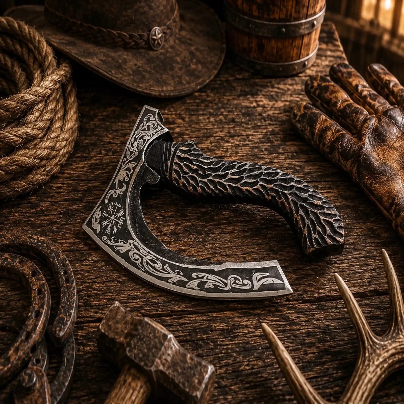 Handmade Carbon Steel Pizza Cutter Axe – Carved Rosewood Handle