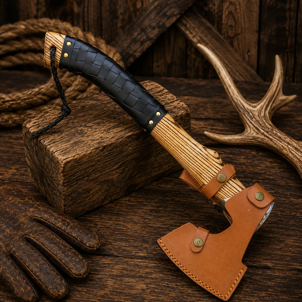 Handmade Viking Bearded Axe | Nordic Engraved Bushcraft Camping Hatchet