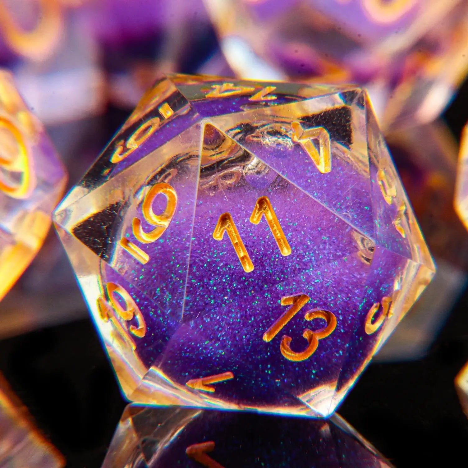 Handmade Purple Liquid Core DnD Sharp Edge Resin Dice, Polyhedral Dice Set for Dungeons and Dragons, Galaxy Dice Set, d d dice