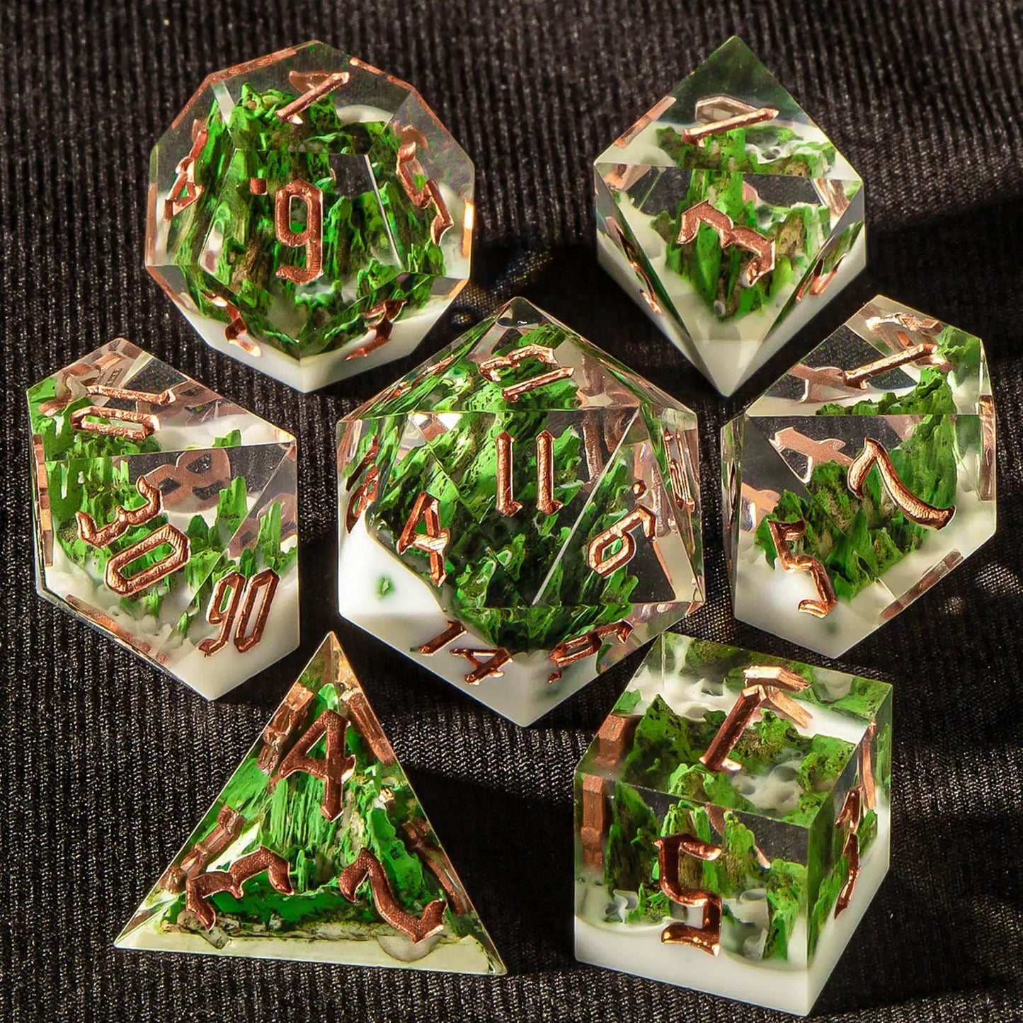 Handmade Resin Mountain Forest Dice, D and D D20 Polyhedral RPG, Sharp Edge Dice Set for Dungeon and Dragon Pathfinder Rol