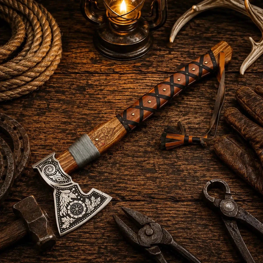 22” HAND FORGED CARBON STEEL HANDMADE HUNTING VIKING TOMAHAWK HATCHET AXE