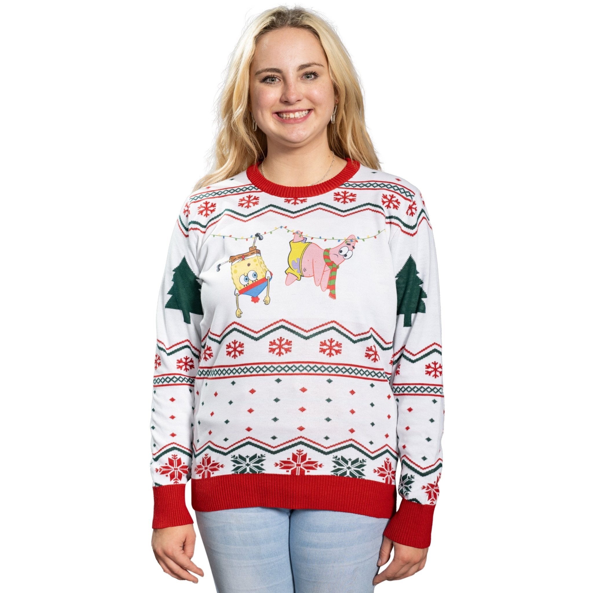 Hanging Lights SpongeBob and Patrick Christmas Sweater