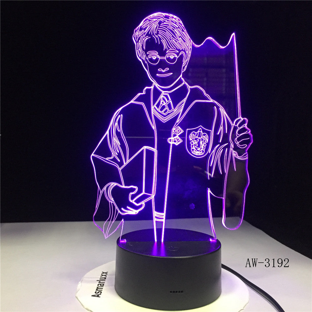 Harry Potter Humanoid 3d Night Light Creative Alarm Clock Cross-Border Led New USB Pendulum Dormitory Bedroom Small Table Lamp