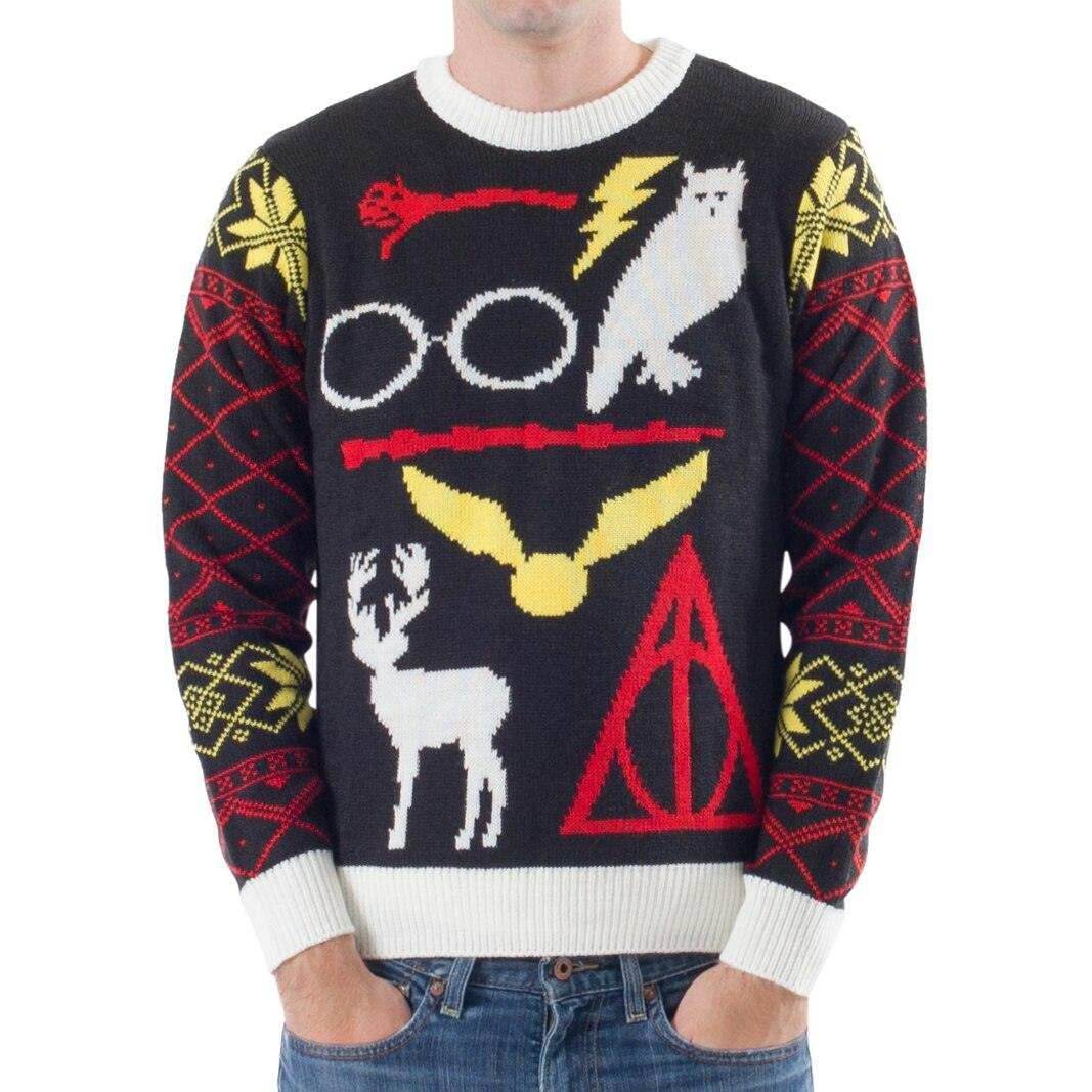 Harry Potter Owl Deathly Hallows Sign Ugly Christmas Sweater - XS