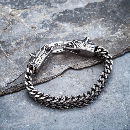 Bracelet chaîne Hati et Skoll Viking Wolf | Bijoux en acier inoxydable