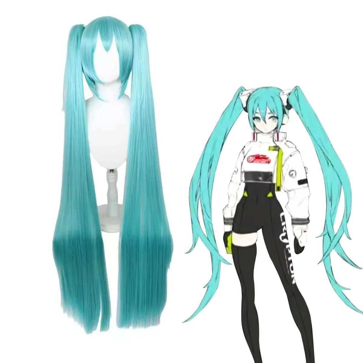 Hatsune Miku Racing 2022 Cosplay Costume – Full Bodysuit with Wig and Gloves - Costume / XS