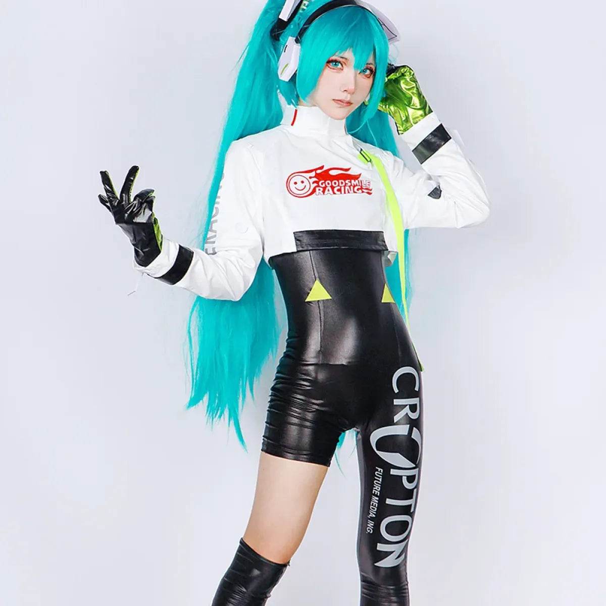 Hatsune Miku Racing 2022 Cosplay Costume – Full Bodysuit with Wig and Gloves - Costume / XS