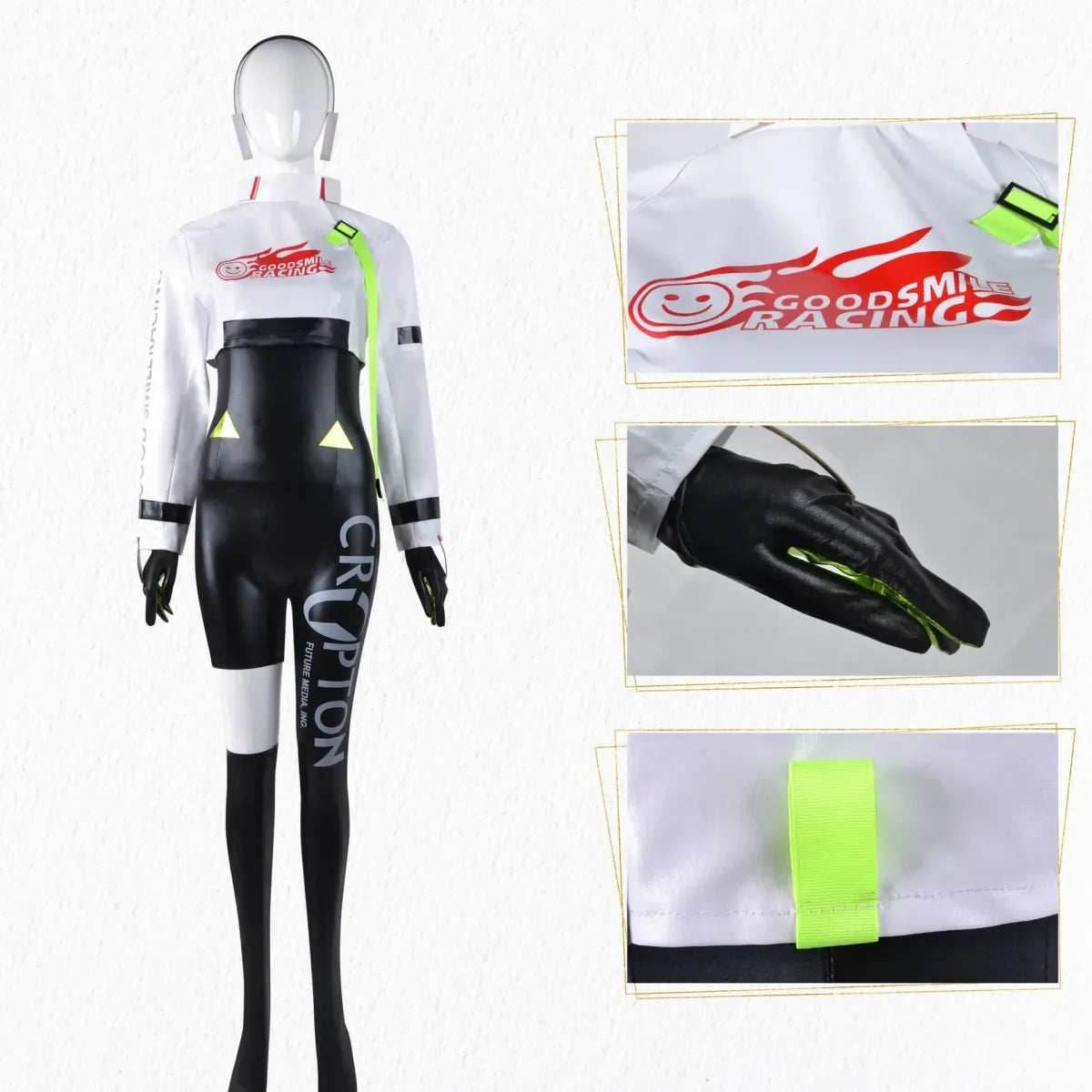 Hatsune Miku Racing 2022 Cosplay Costume – Full Bodysuit with Wig and Gloves - Costume / XS