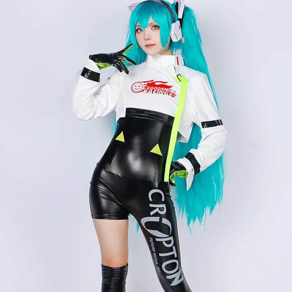 Hatsune Miku Racing 2022 Cosplay Costume – Full Bodysuit with Wig and Gloves - Costume / XS