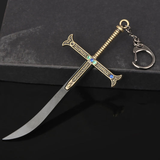 Hawk Eyes Dracule Mihawk Keychain Strongest Swordsman Black Blade Yoru Weapon Model Key Chain for Men Anime Cosplay Jewelry Gift