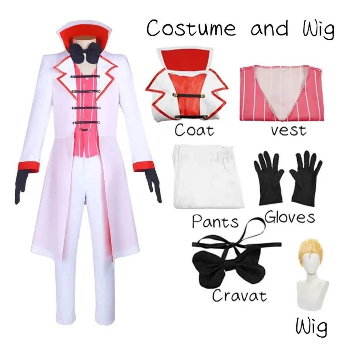 Hazbin Hotel Lucifer Cosplay Costume - Suit, Vest, Wig - S / Costume and wig