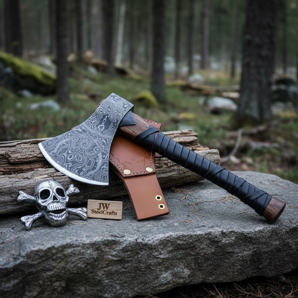 Heavy Duty Damascus Camp Axe 20 Inch Handle